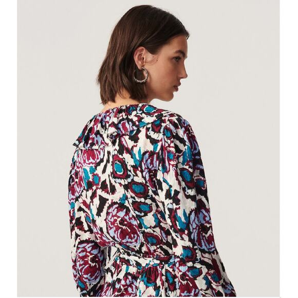 BA&SH NWT Evereve Gato Abstract Side Tie V-Neck Blouse // M - Picture 3 of 15